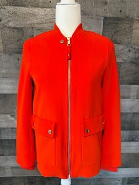 H&M Poppy Red Zipper Front Bomber Jacket Size 2